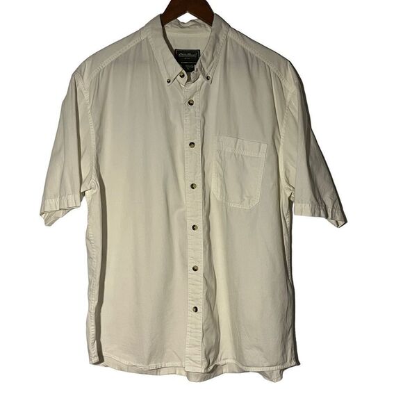 Men's Eddie Bauer Cream Short Sleeve Button Down Shirt - Picture 1 of 7